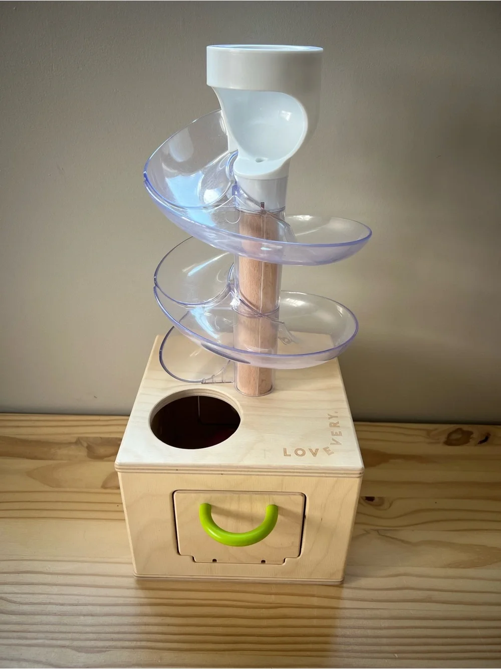 Lovevery Wooden Ball Drop Toy with Pink Ball